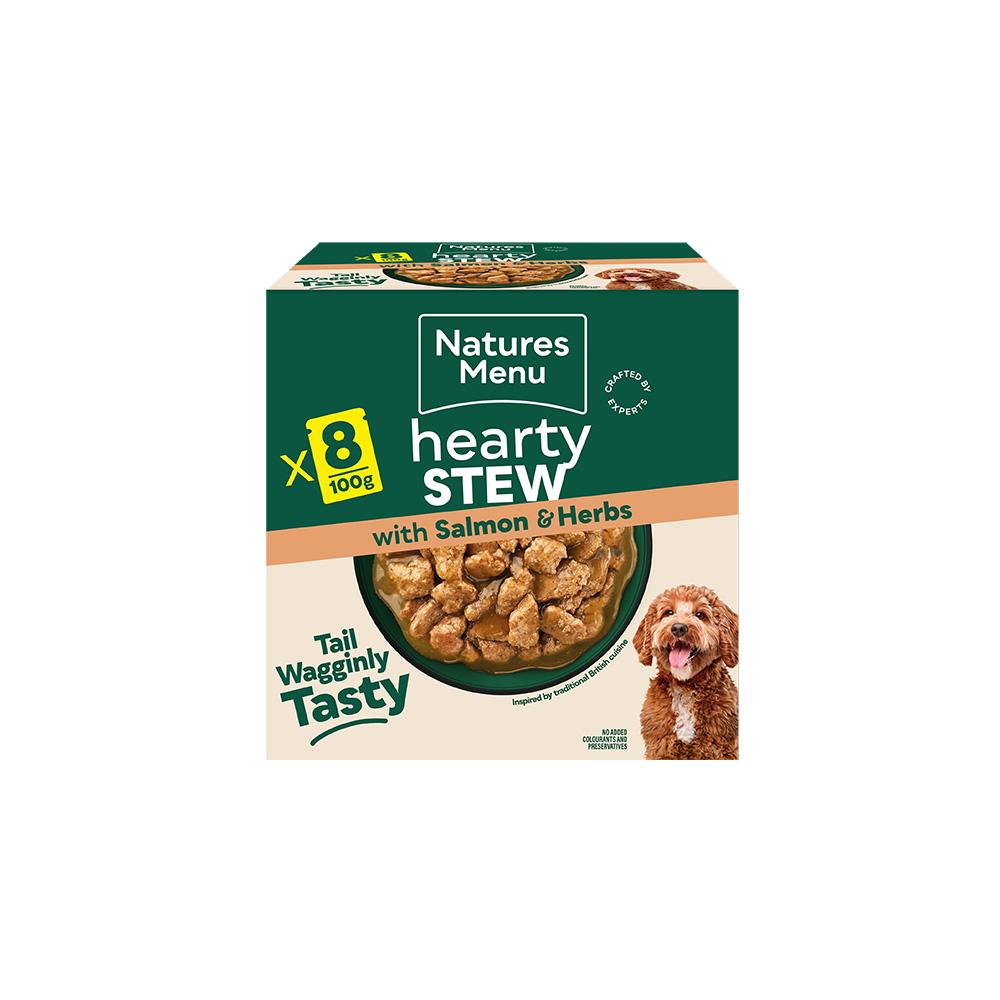 Natures Menu Hearty Stews Chunks in Gravy Salmon & Herbs Wet Dog Food Pouches - 8 x 100g