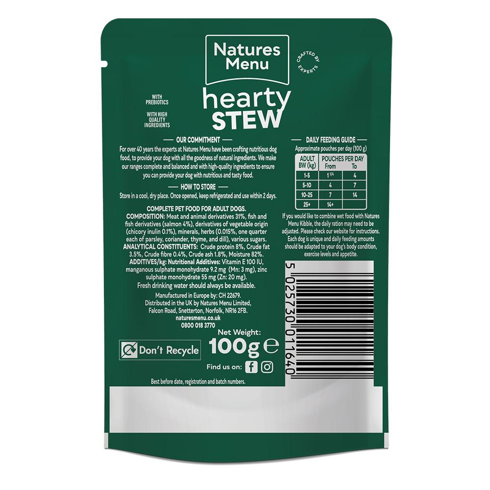 Natures Menu Hearty Stews Chunks in Gravy Salmon & Herbs Wet Dog Food Pouches - 8 x 100g