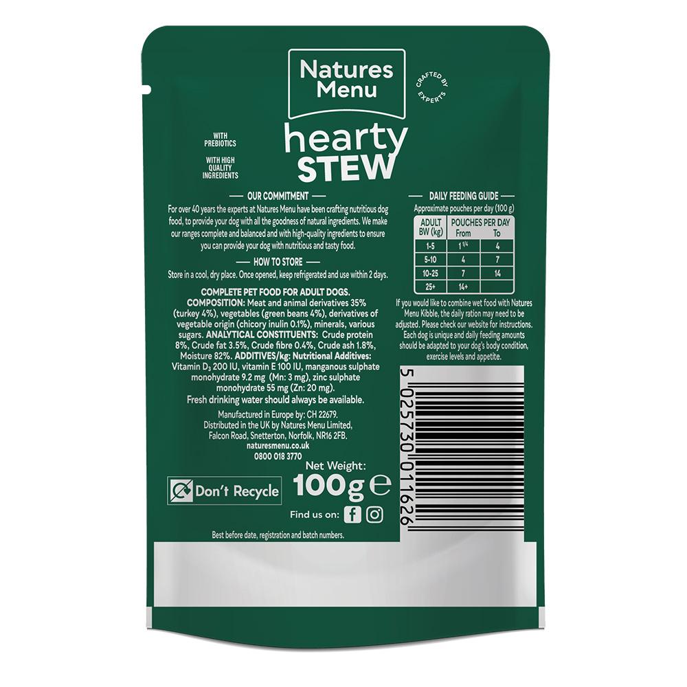 Natures Menu Hearty Stews Chunks in Gravy Turkey & Green Beans Wet Dog Food Pouches - 8 x 100g