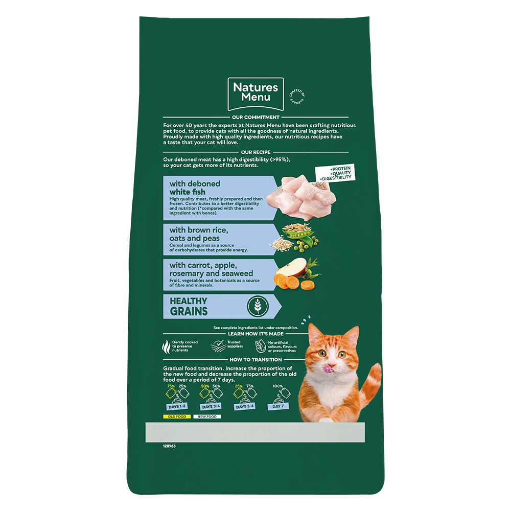 Natures Menu High in Meat Deboned White Fish Dry Cat Food - 1.25kg