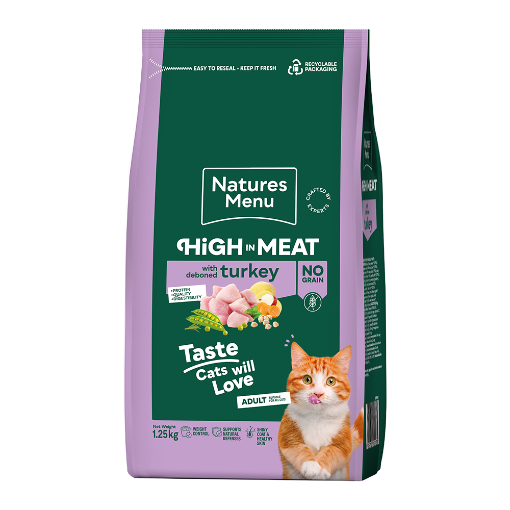 Natures Menu High in Meat Grain Free Deboned Turkey Dry Cat Food - 1.25kg