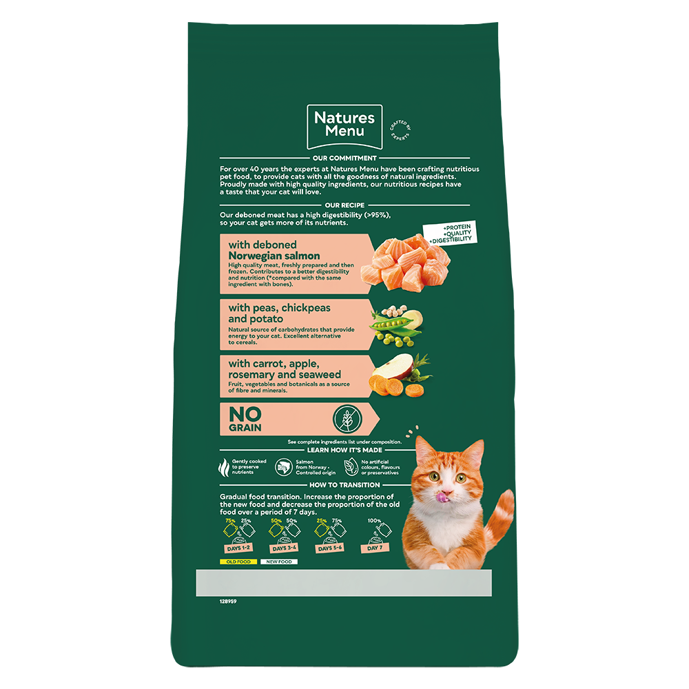 Natures Menu High in Meat Grain Free Norwegian Salmon Dry Cat Food - 1.25kg