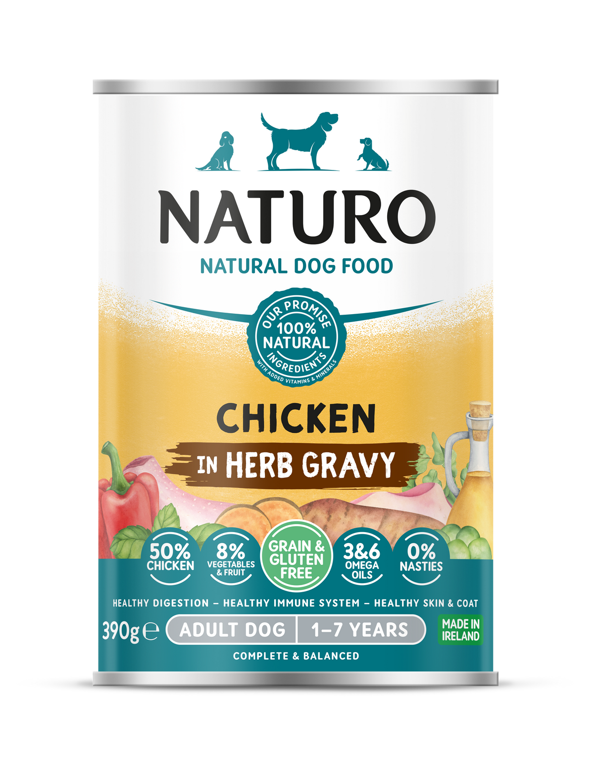 Naturo Adult Chicken & Herb Gravy Wet Dog Food Cans - 12 x 390g