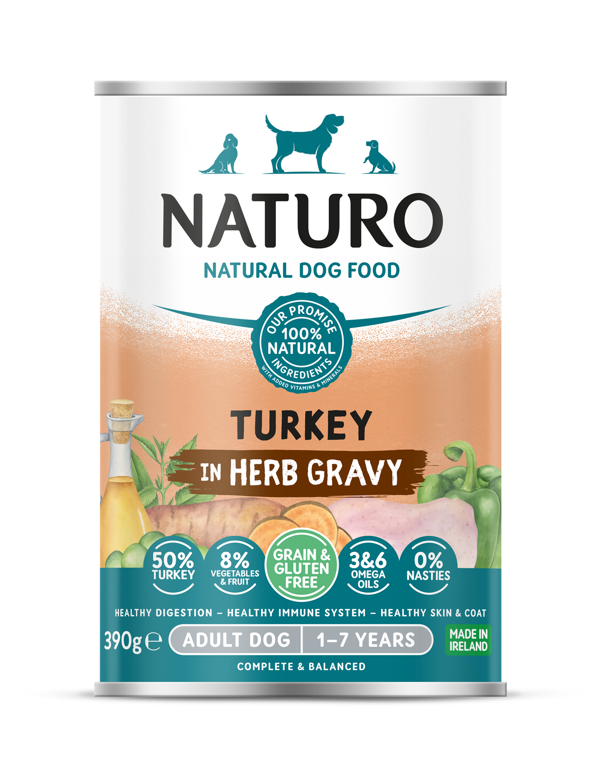 Naturo Adult Turkey & Herb Gravy Wet Dog Food Cans - 12 x 390g