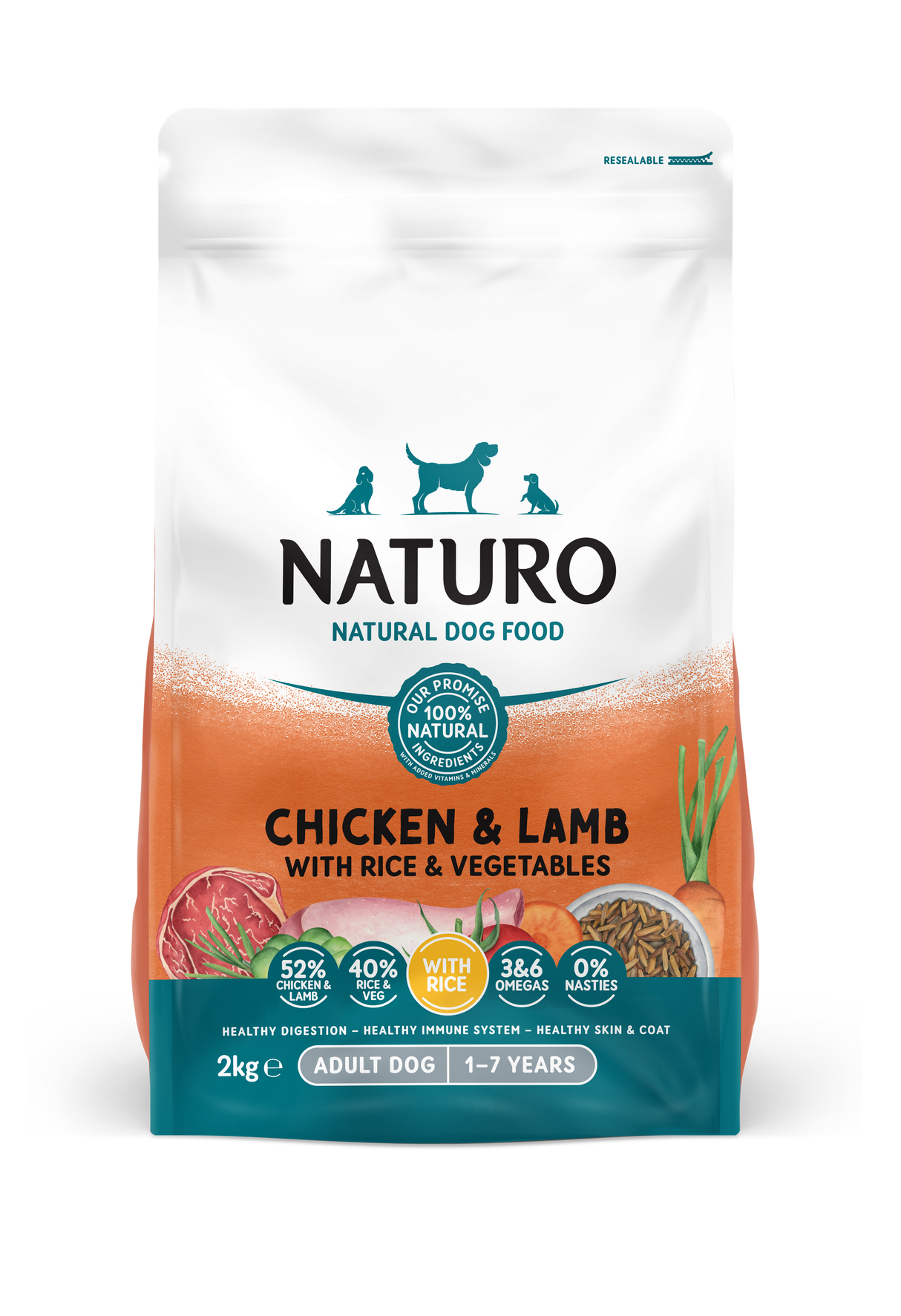 Naturo Adult Dog Chicken & Lamb with Rice & Vegetables Dry Food - 2kg
