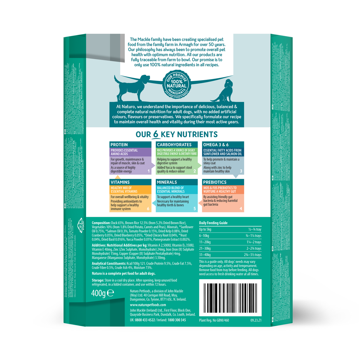 Naturo Adult Dog Duck Food Tray - 7 x 400g