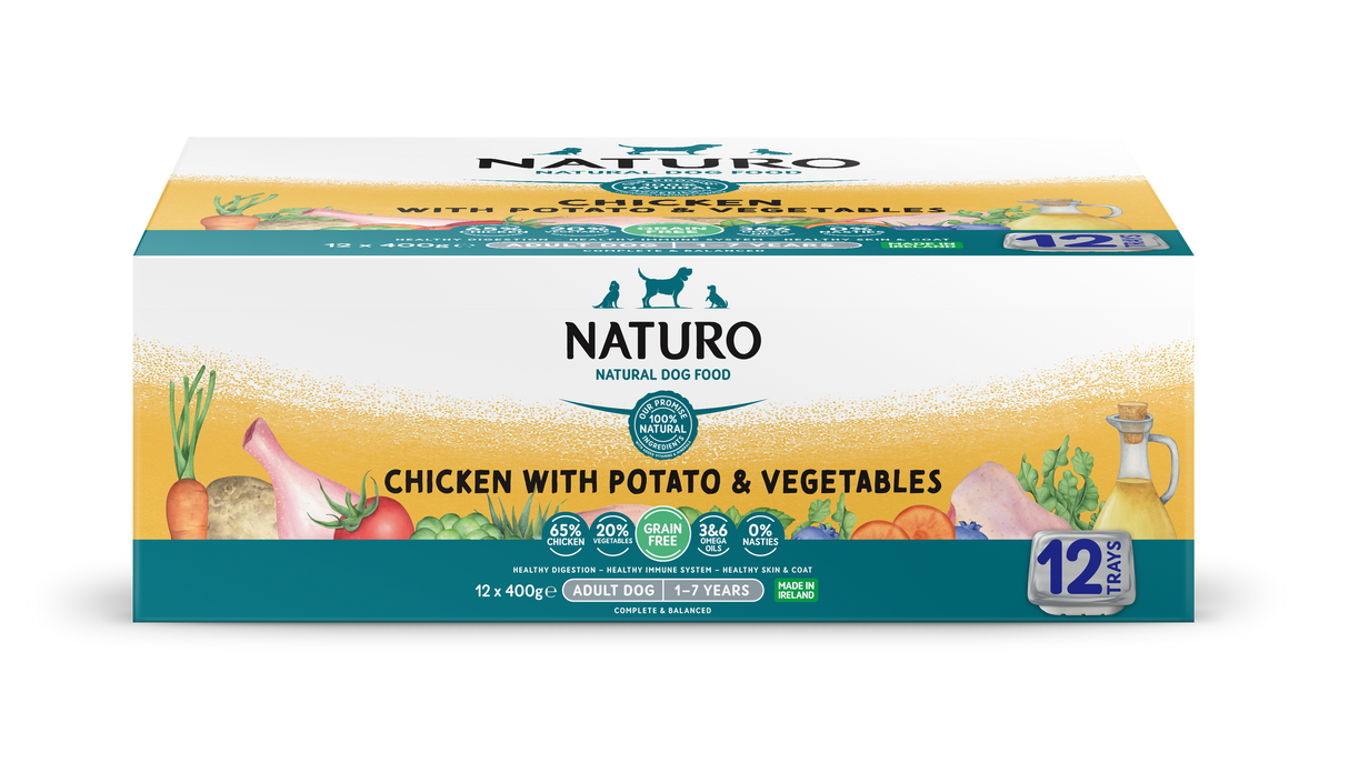 Naturo Adult Grain Free Chicken Wet Dog Food Tray - 12 x 400g