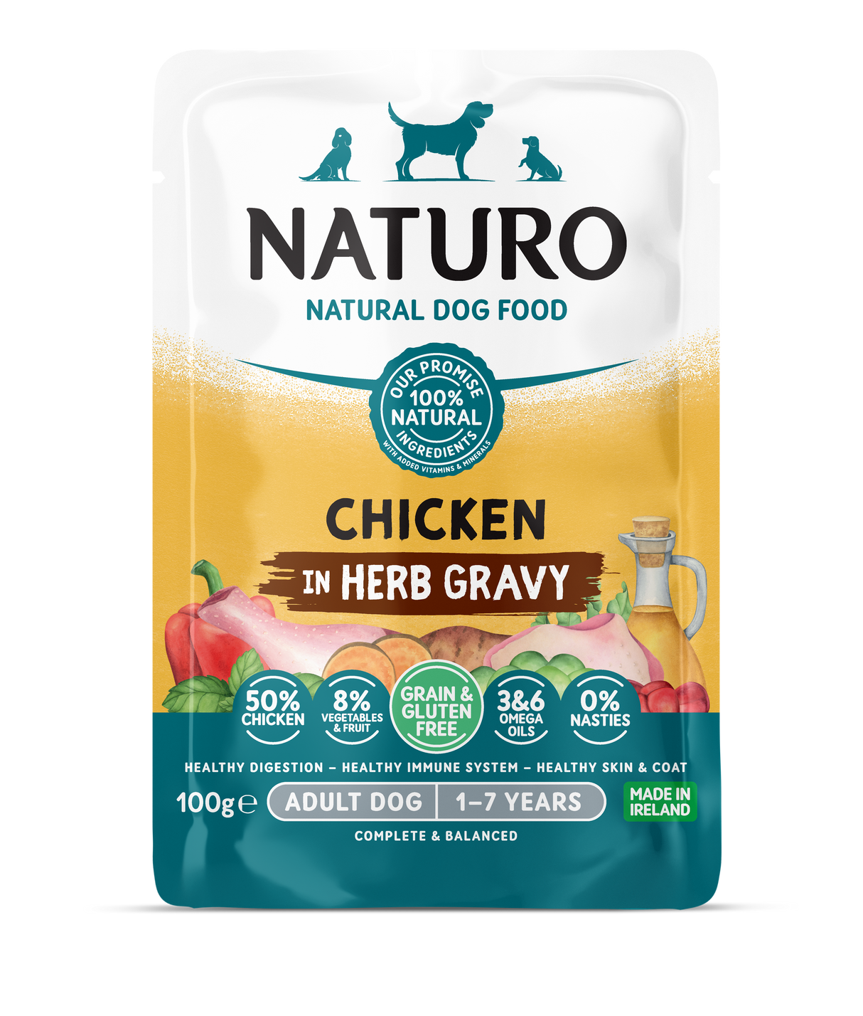 Naturo Adult Grain & Gluten Free Chicken in Herb Gravy Wet Dog Food - 12 x 100g
