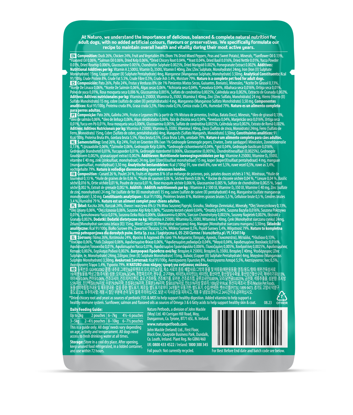 Naturo Adult Grain & Gluten Free Duck with Chicken in Herb Gravy Wet Dog Food - 12 x 100g