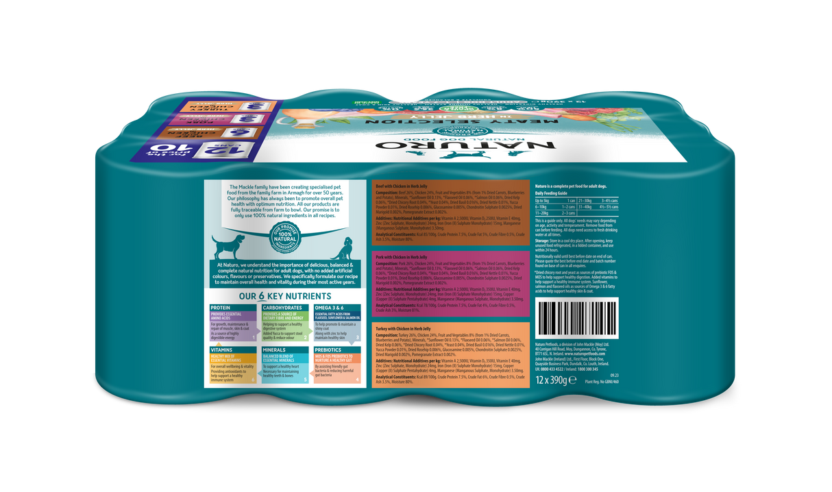 Naturo Adult Grain & Gluten Free Variety Wet Dog Food Cans in Jelly - 12 x 390g