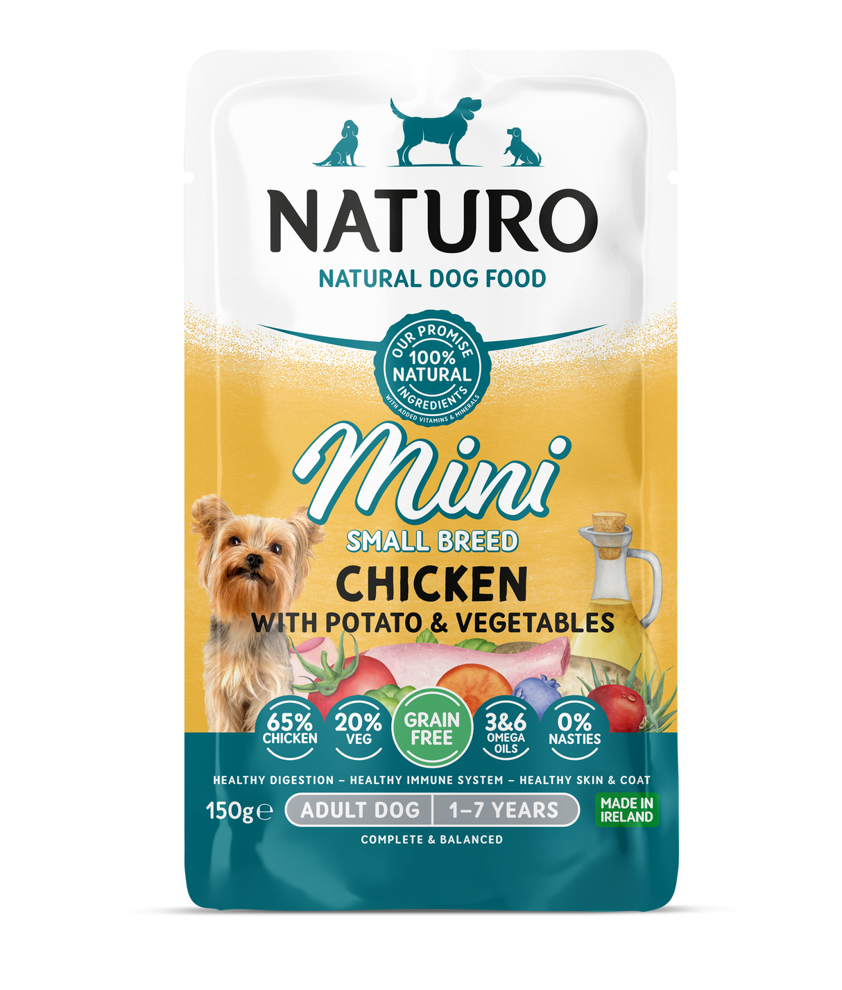 Naturo Adult Mini Grain Free Chicken, Potato & Veg Wet Dog Pouches - 8 x 150g
