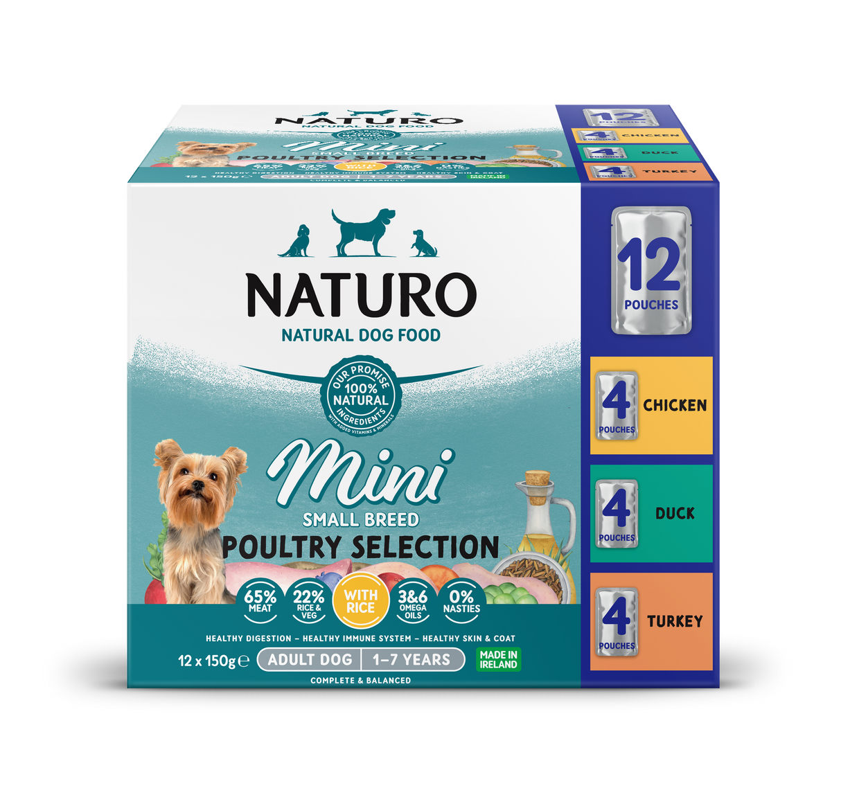 Naturo Adult Mini Variety Pack with Rice Wet Dog Pouches - 12x150g