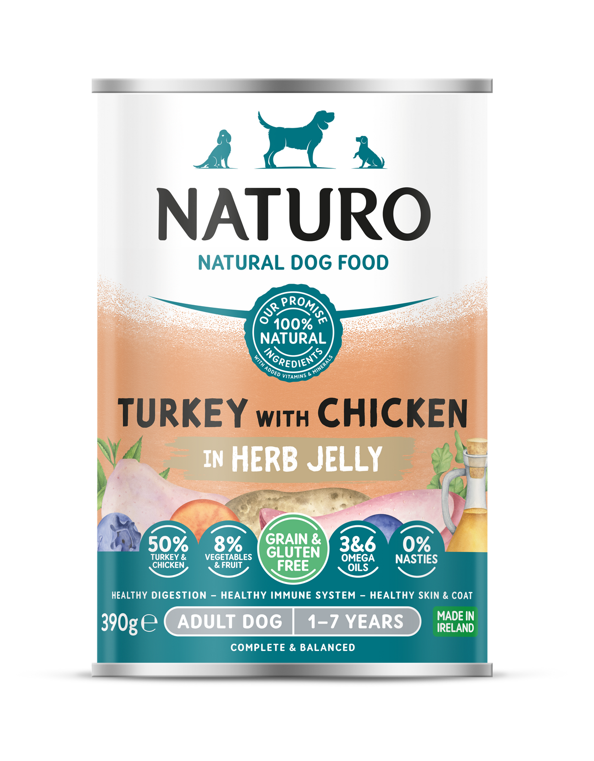 Naturo Adult Turkey with Chicken in Jelly Wet Dog Food Cans - 12 x 390g