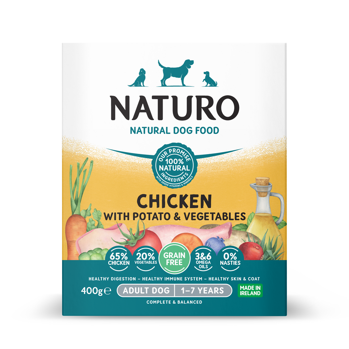 Naturo Grain Free Adult Dog Chicken & Potato Food Tray - 7 x 400g