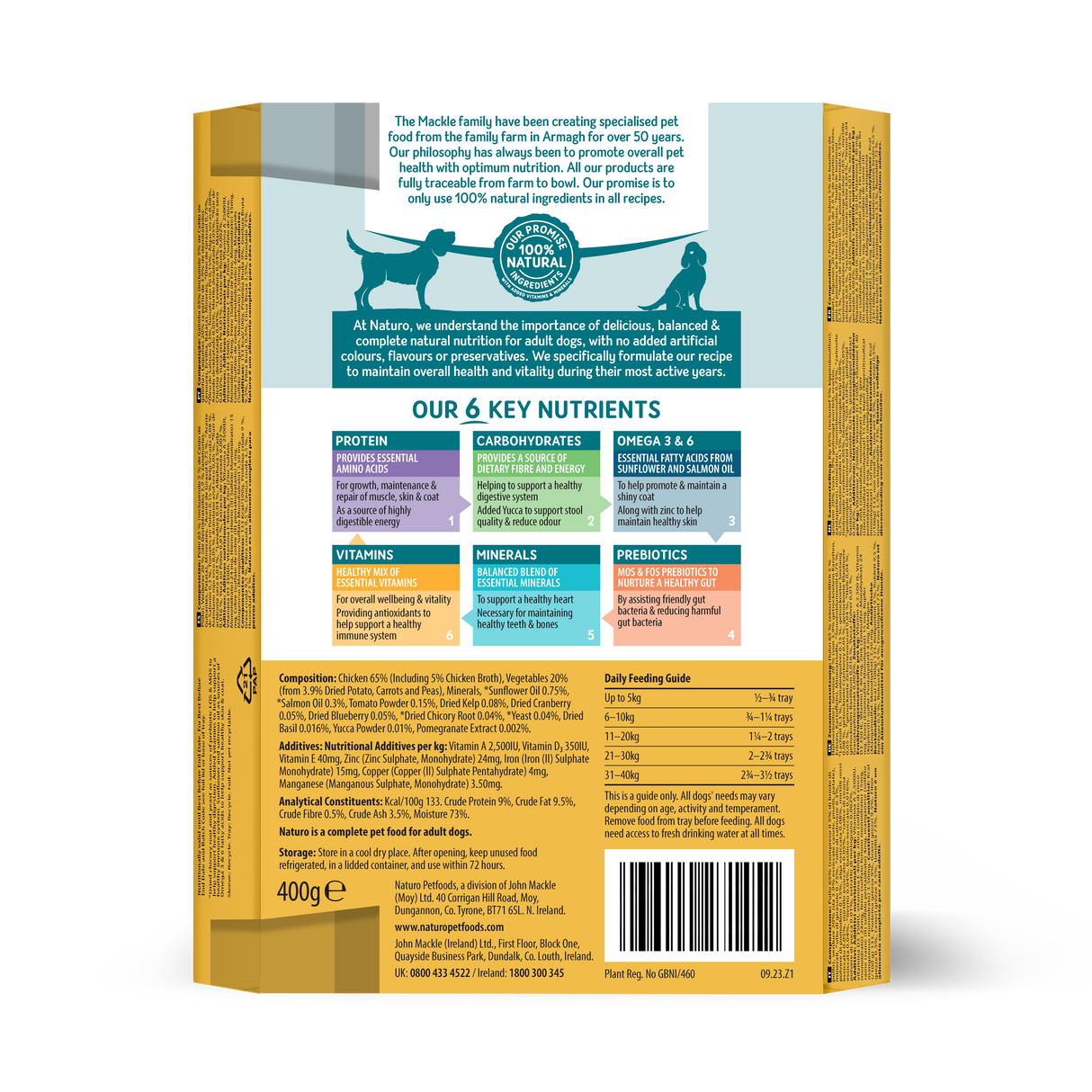 Naturo Grain Free Adult Dog Chicken & Potato Food Tray - 7 x 400g