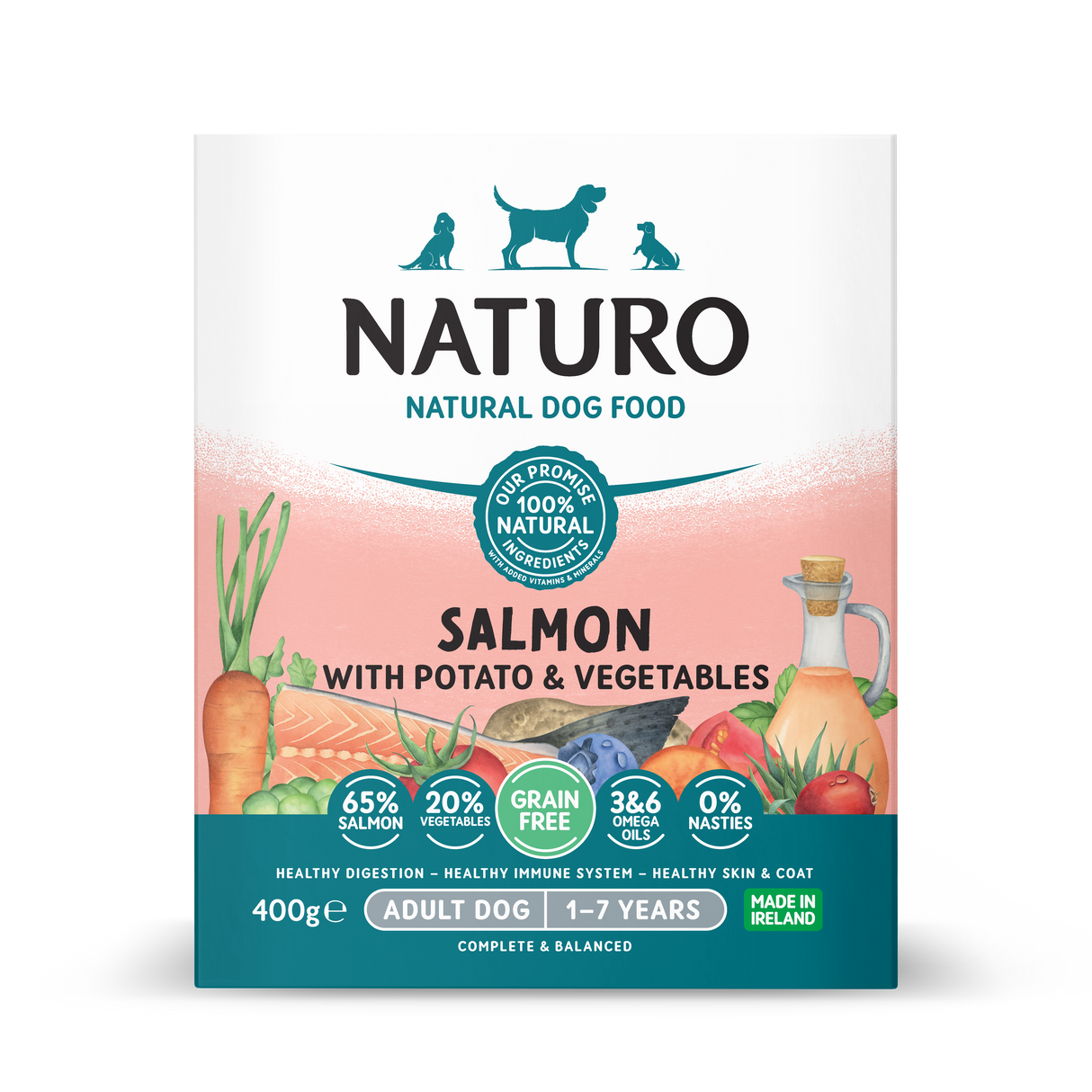 Naturo Grain Free Adult Dog Salmon & Potato Food Tray - 7 x 400g