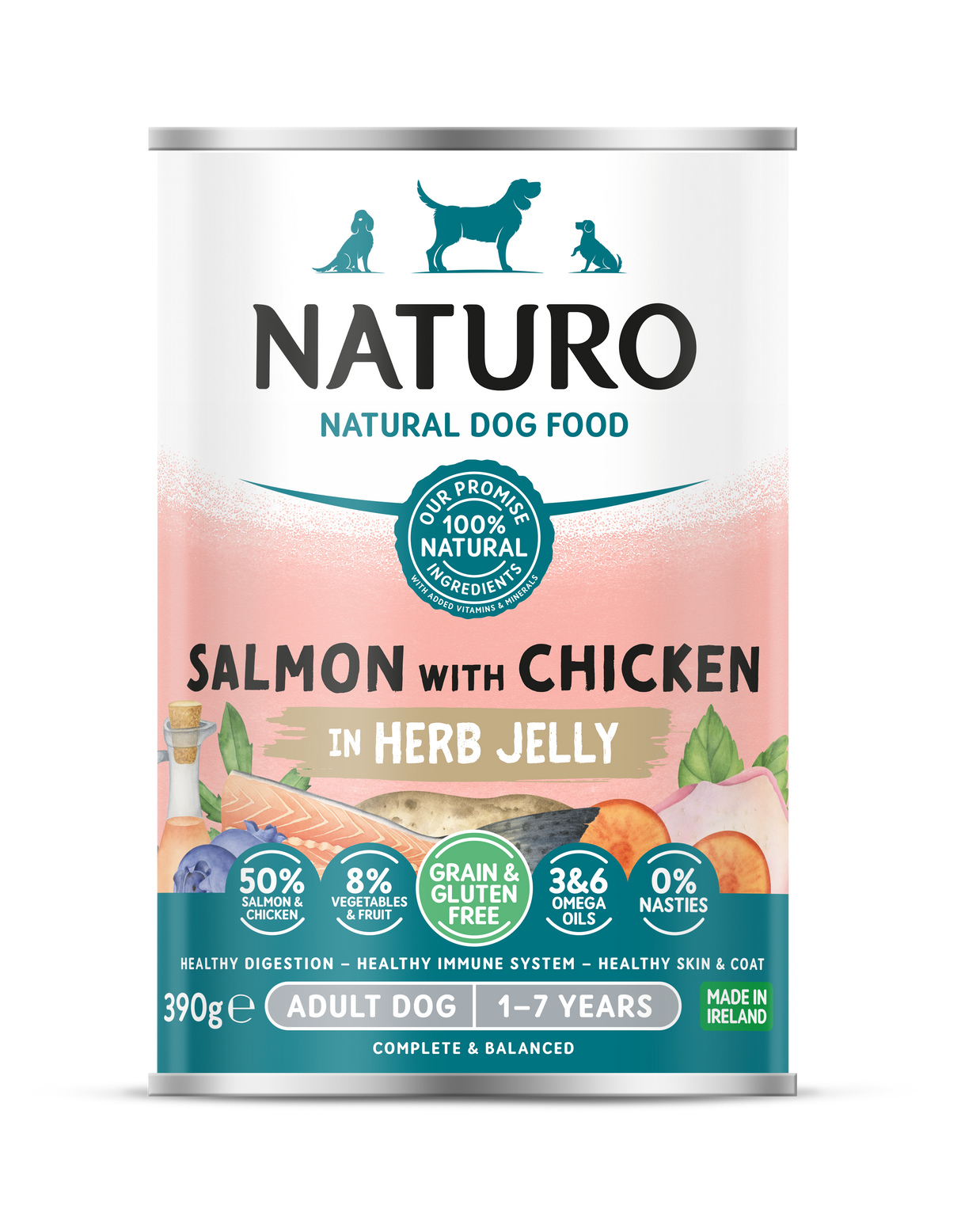 Naturo Grain & Gluten Free Salmon With Chicken In Jelly Wet Adult Dog Food - 12 x 390g