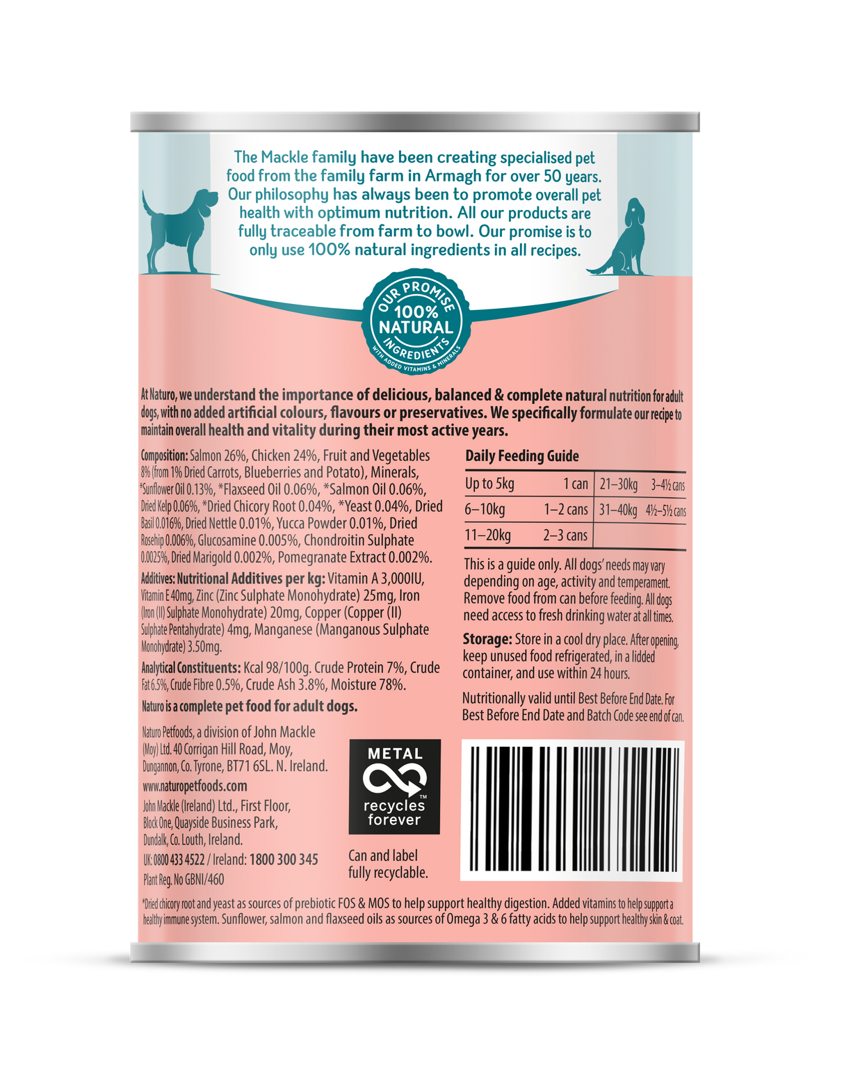 Naturo Grain & Gluten Free Salmon With Chicken In Jelly Wet Adult Dog Food - 12 x 390g