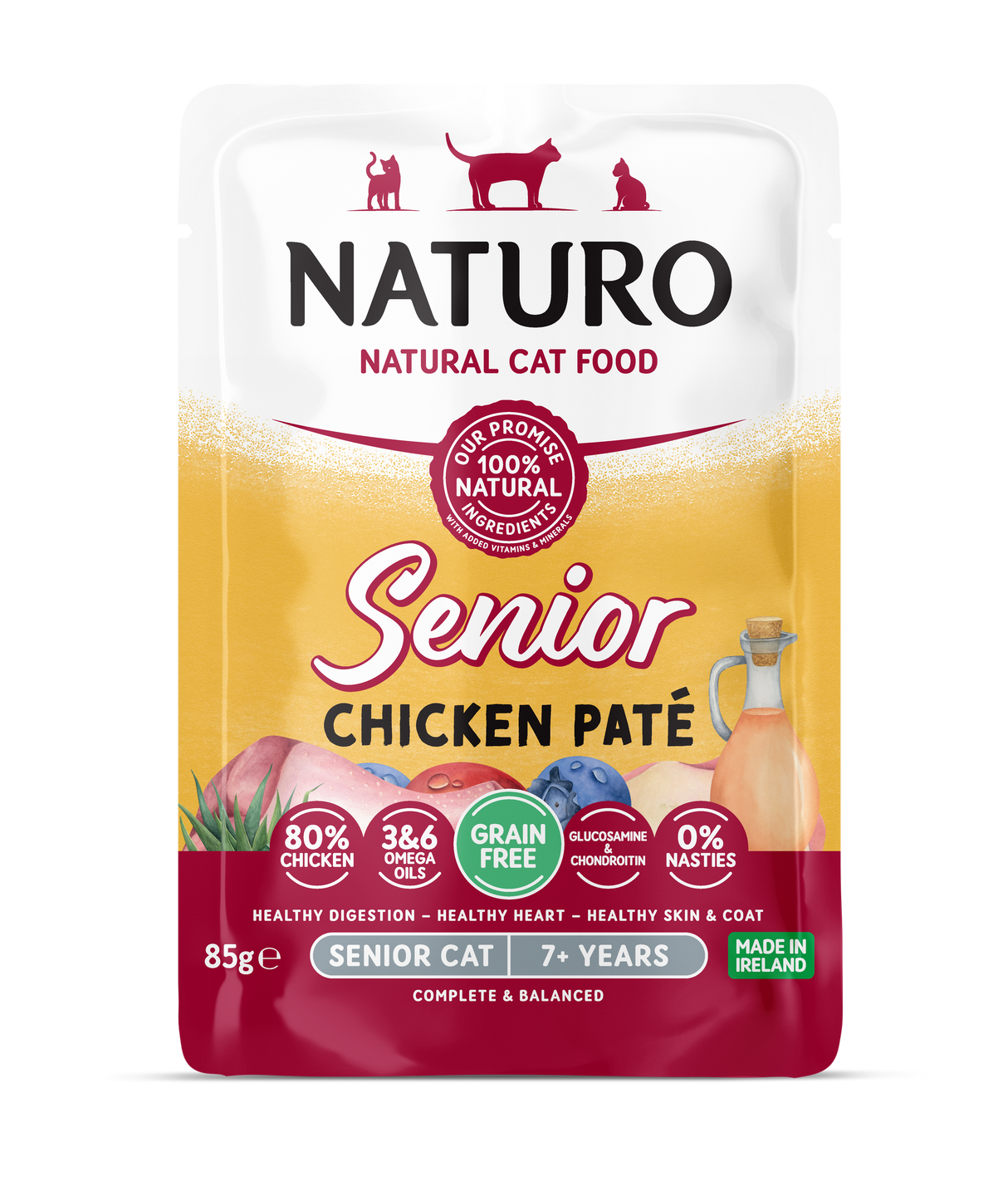 Naturo Senior Chicken Pate Pouch Wet Cat Food - 12 x 85g