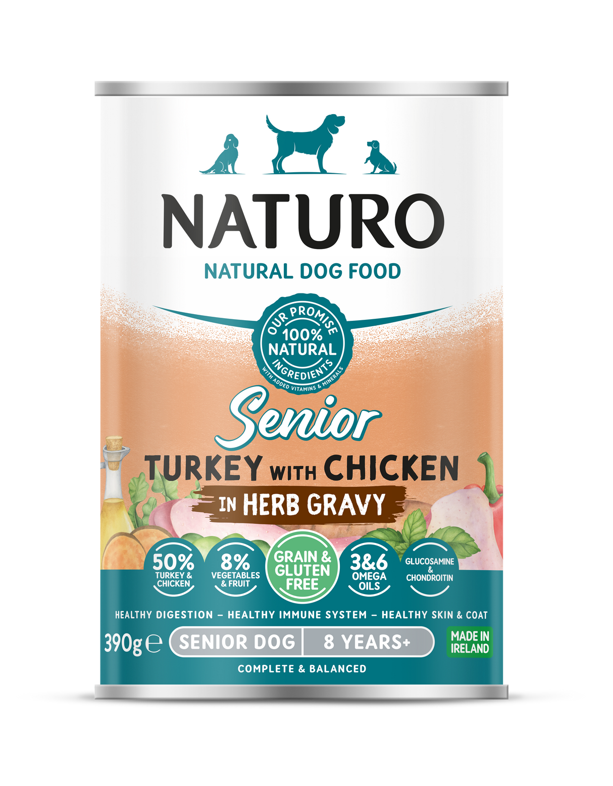 Naturo Senior Dog Grain & Gluten Free Turkey With Chicken In a Herb Gravy - 12 x 390g