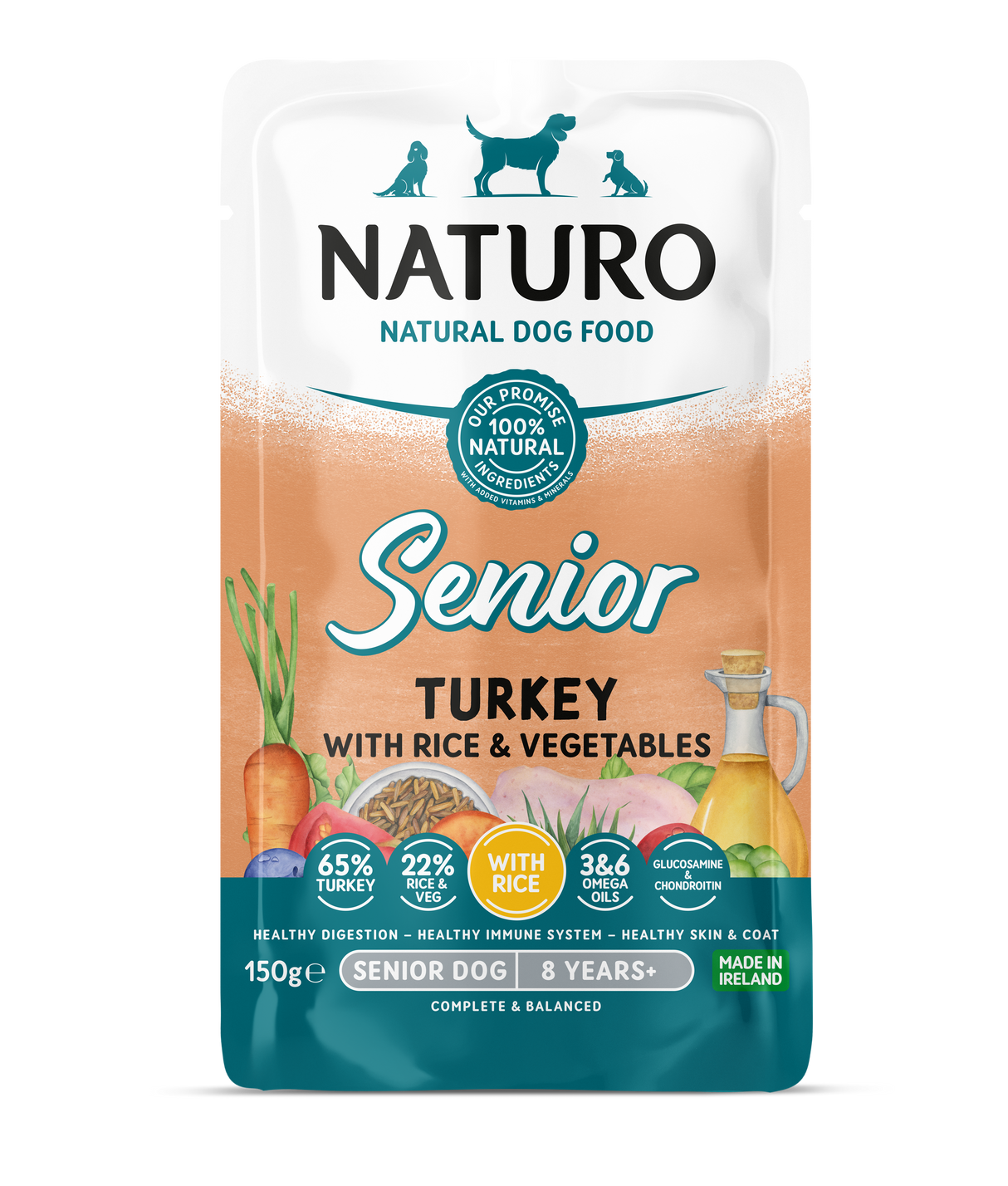 Naturo Senior Turkey, Rice & Veg Wet Dog Pouches - 8x150g