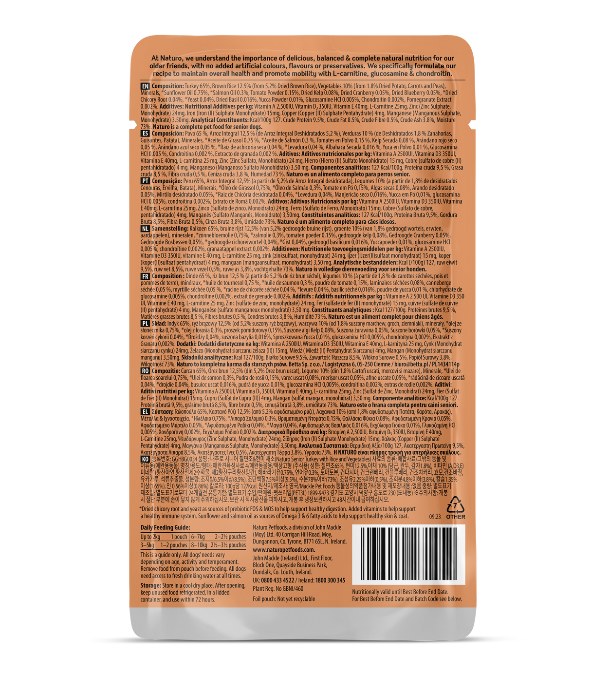 Naturo Senior Turkey, Rice & Veg Wet Dog Pouches - 8x150g