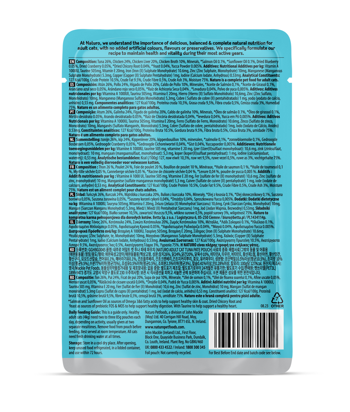 Naturo Tuna Pate Pouch Wet Cat Food - 12 x 85g