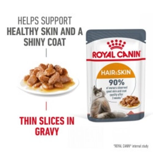 Royal Canin Hair & Skin Care In Gravy Adult Wet Cat Food Pouches - 12 x 85g