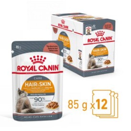 Royal Canin Hair & Skin Care In Gravy Adult Wet Cat Food Pouches - 12 x 85g