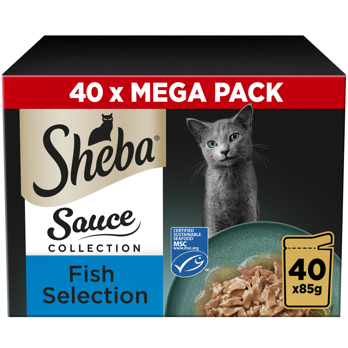 SHEBA Sauce Collection Fish Selection in Gravy Wet Cat Food Pouches - 40 x 85g