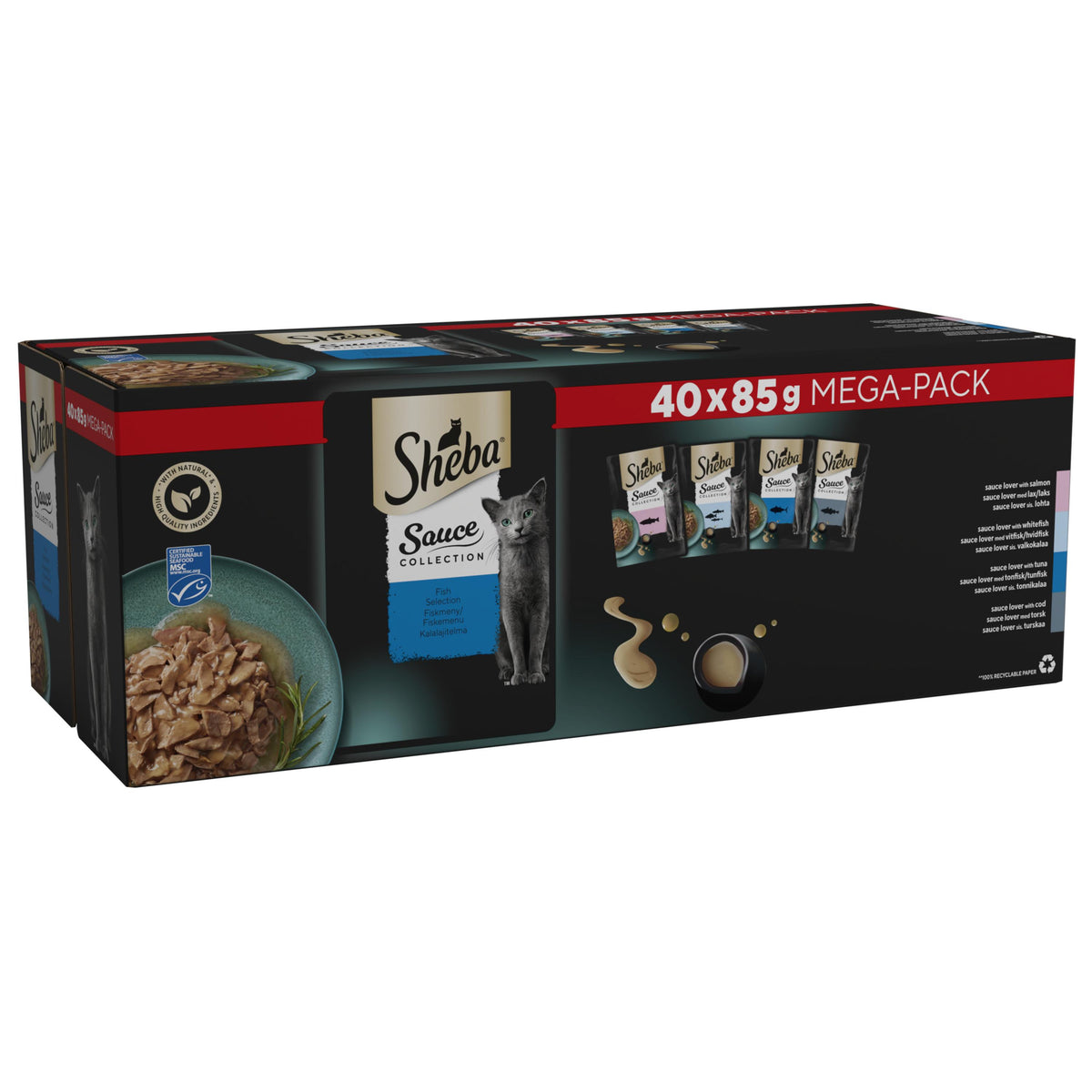 SHEBA Sauce Collection Fish Selection in Gravy Wet Cat Food Pouches - 40 x 85g