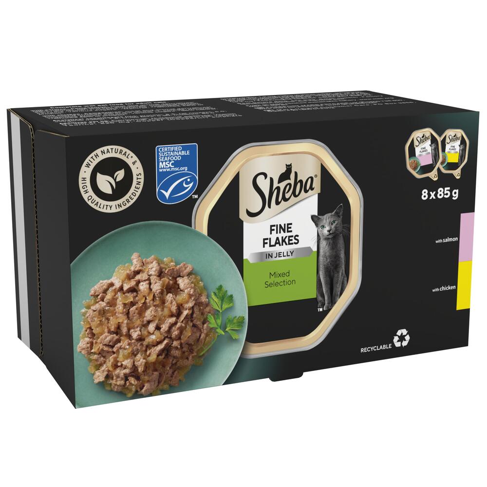 Sheba Fine Flakes Cat Food Trays Salmon & Chicken in Jelly Collection 8x85g