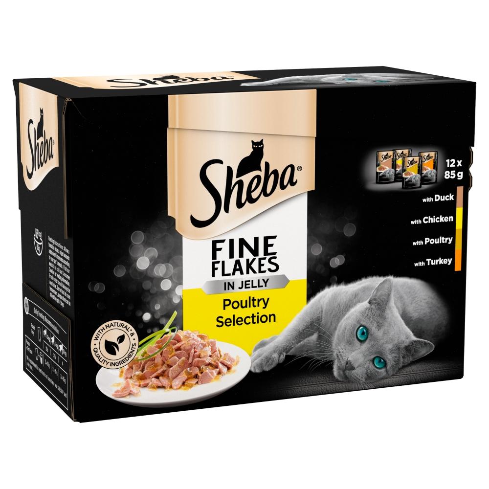 Sheba Fine Flakes Poultry in Jelly Wet Cat Food Pouches - 12 x 85g