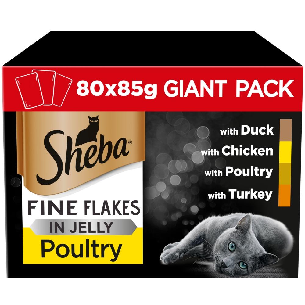 Sheba Fine Flakes Poultry Collection in Jelly Wet Cat Food Pouches - 80 x 85g