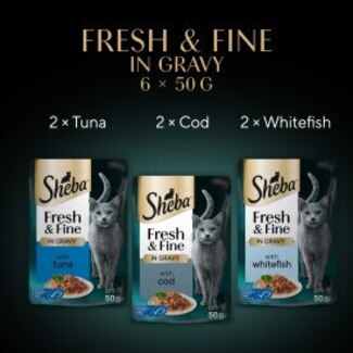Sheba Fresh & Fine Cat Pouches with Tuna, Cod & Whitefish in Gravy - 6 x 50g
