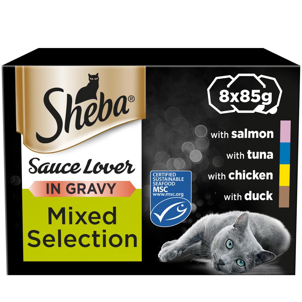 Sheba Sauce Lover Wet Cat Food Trays Mixed Collection in Gravy - 8 x 85g