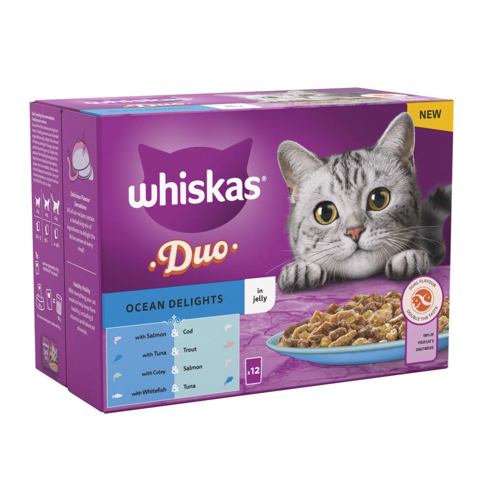 WHISKAS 1+ Duo Ocean Delights Adult Wet Cat Food in Jelly Pouches - 12 x 85g