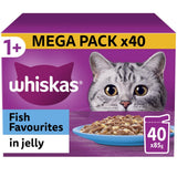 WHISKAS 1+ Fish Favourites Adult Wet Cat Food in Jelly Pouches - 40 x 85g