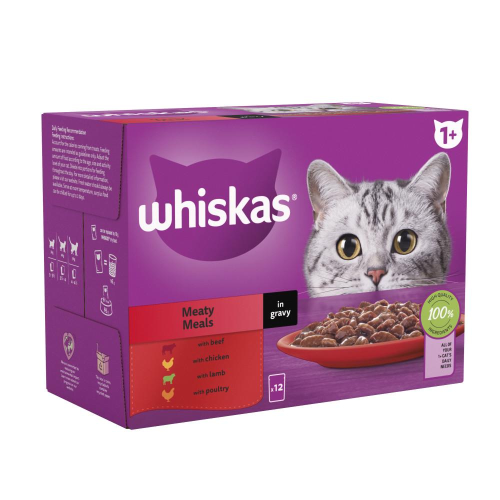 WHISKAS 1+ Meaty Meals Adult Wet Cat Food Pouches in Gravy - 12 x 85g
