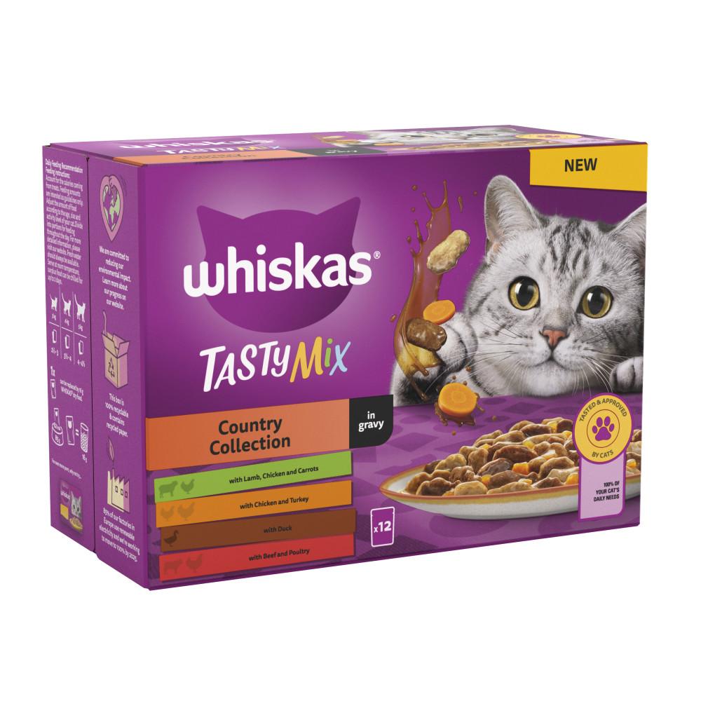 WHISKAS 1+ Country Collection Mix Adult Wet Cat Food Pouches in Gravy - 12x85g