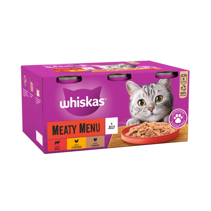 WHISKAS Meaty Menu Adult Wet Cat Food in Jelly Tins - 6x400g
