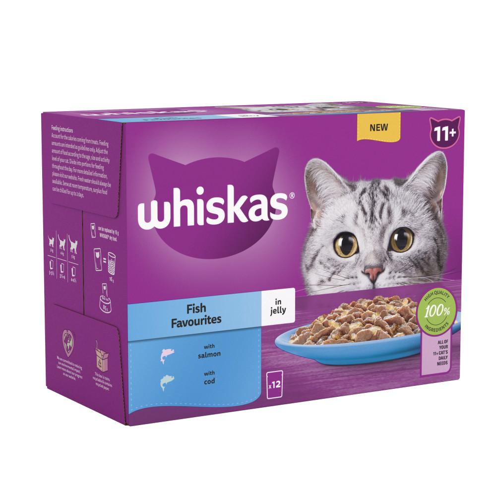 WHISKAS 11+ Fish Favourites Senior Wet Cat Food in Jelly Pouches - 12 x 85g