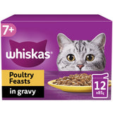 WHISKAS 7+ Poultry Feasts Senior Wet Cat Food in Gravy Pouches - 12 x 85g