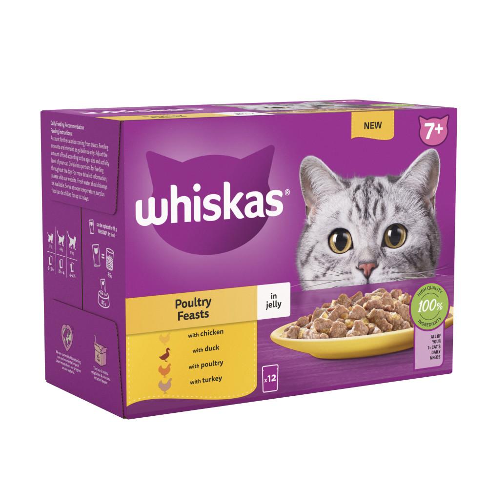 WHISKAS 7+ Poultry Feasts Senior Wet Cat Food in Jelly Pouches - 12 x 85g
