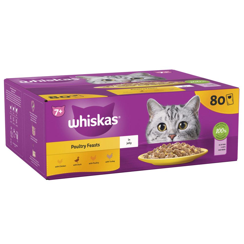 WHISKAS 7+ Poultry Feasts Senior Wet Cat Food Pouches in Jelly - 80 x 85g